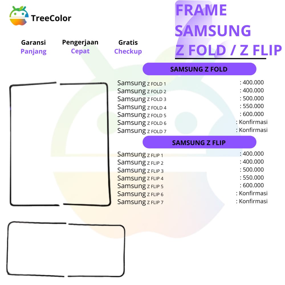 Harga ganti atau pasan frame samsung z fold atau flip